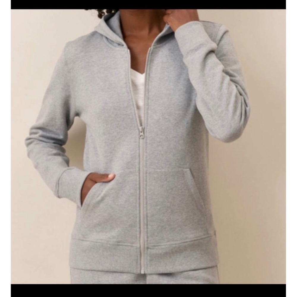 Pact Organic Cotton Full Zip Hoodie Heather Gray Thumbhole Athleisure‎ Womens Sm